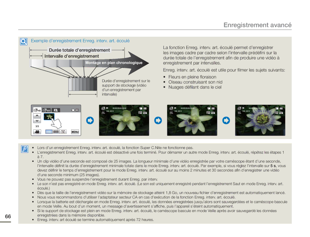 Samsung HMX-H400BP/EDC manual Durée totale d’enregistrement Intervalle d’enregistrement 