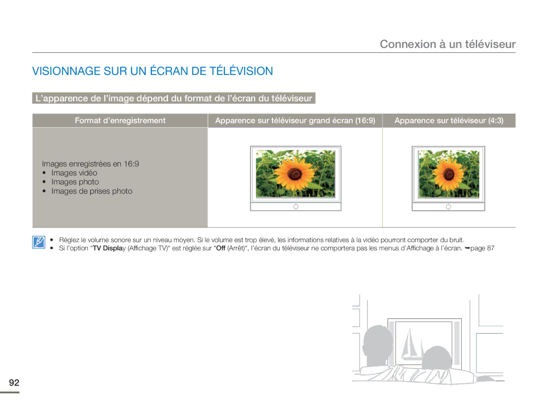 Samsung HMX-H400BP/EDC manual Visionnage SUR UN Écran DE Télévision, Apparence sur téléviseur grand écran 