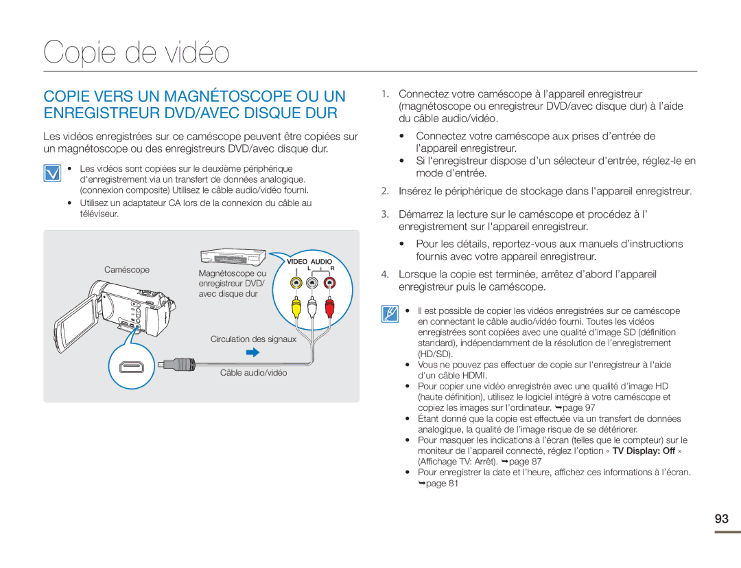 Samsung HMX-H400BP/EDC manual Copie de vidéo 