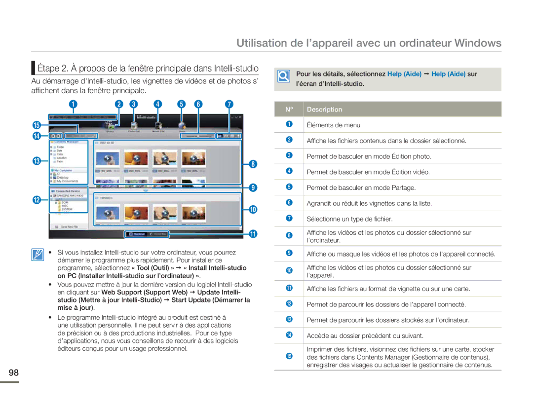 Samsung HMX-H400BP/EDC manual Affichent dans la fenêtre principale 