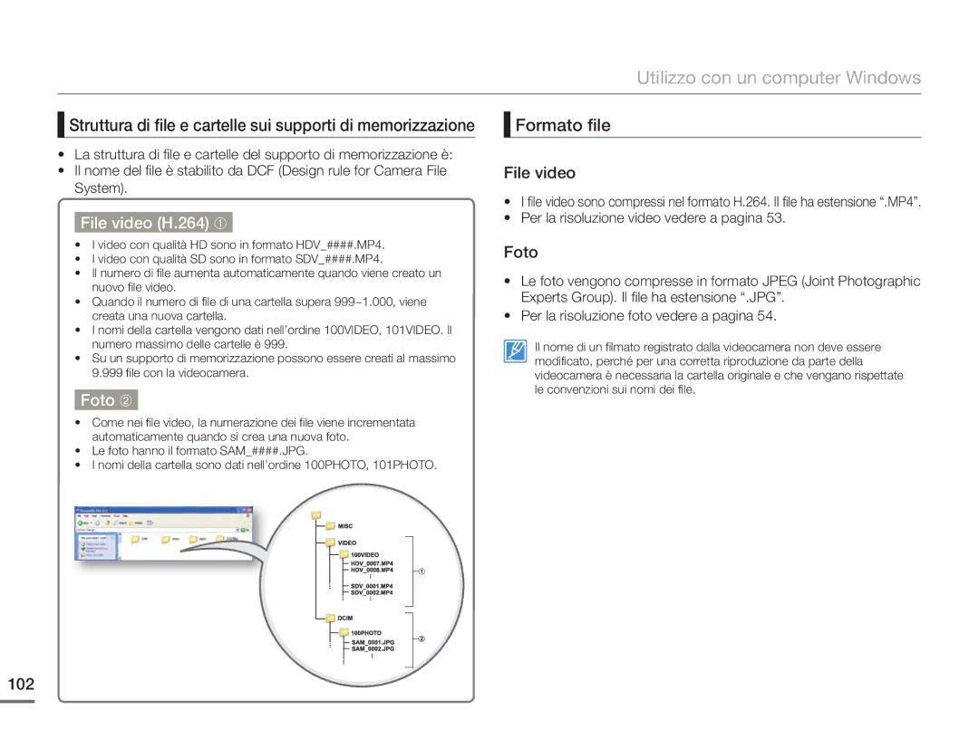 Samsung HMX-H400BP/EDC manual File video H.264 ➀, Foto ➁ 