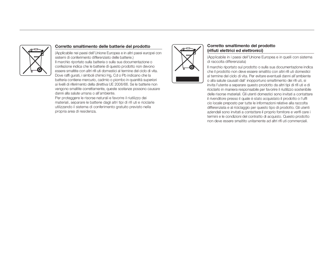 Samsung HMX-H400BP/EDC manual Corretto smaltimento delle batterie del prodotto 