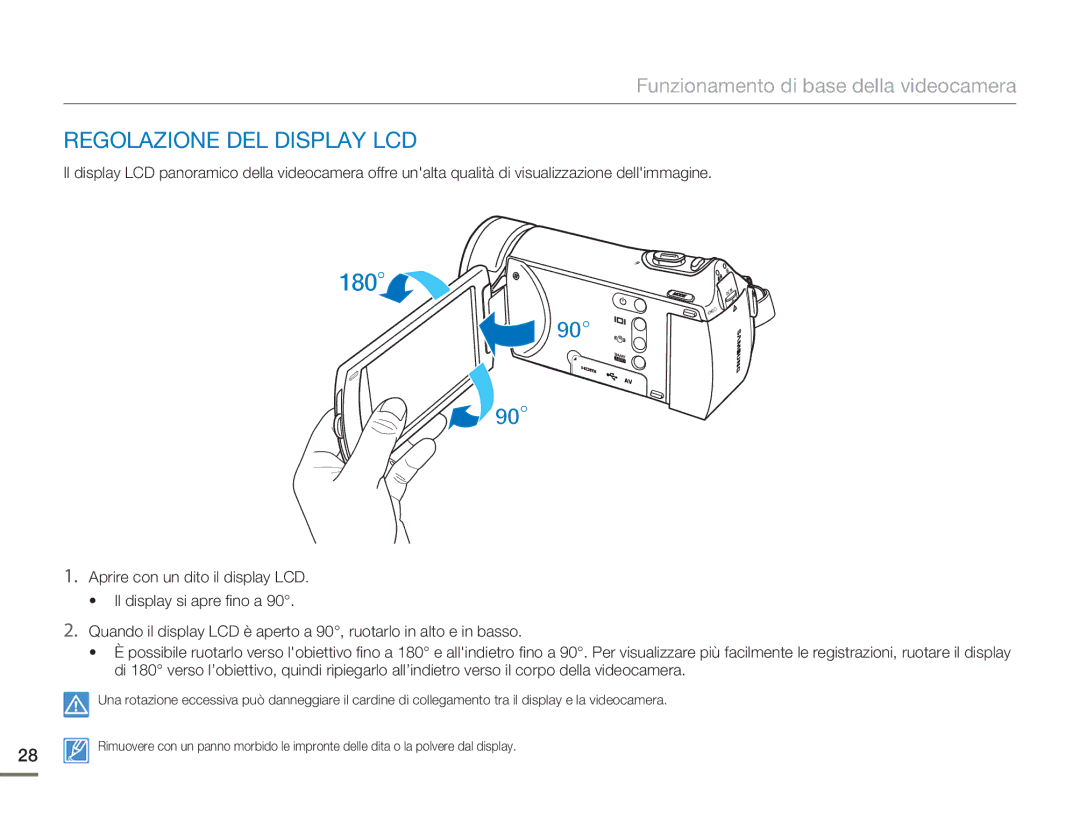 Samsung HMX-H400BP/EDC manual Regolazione DEL Display LCD 