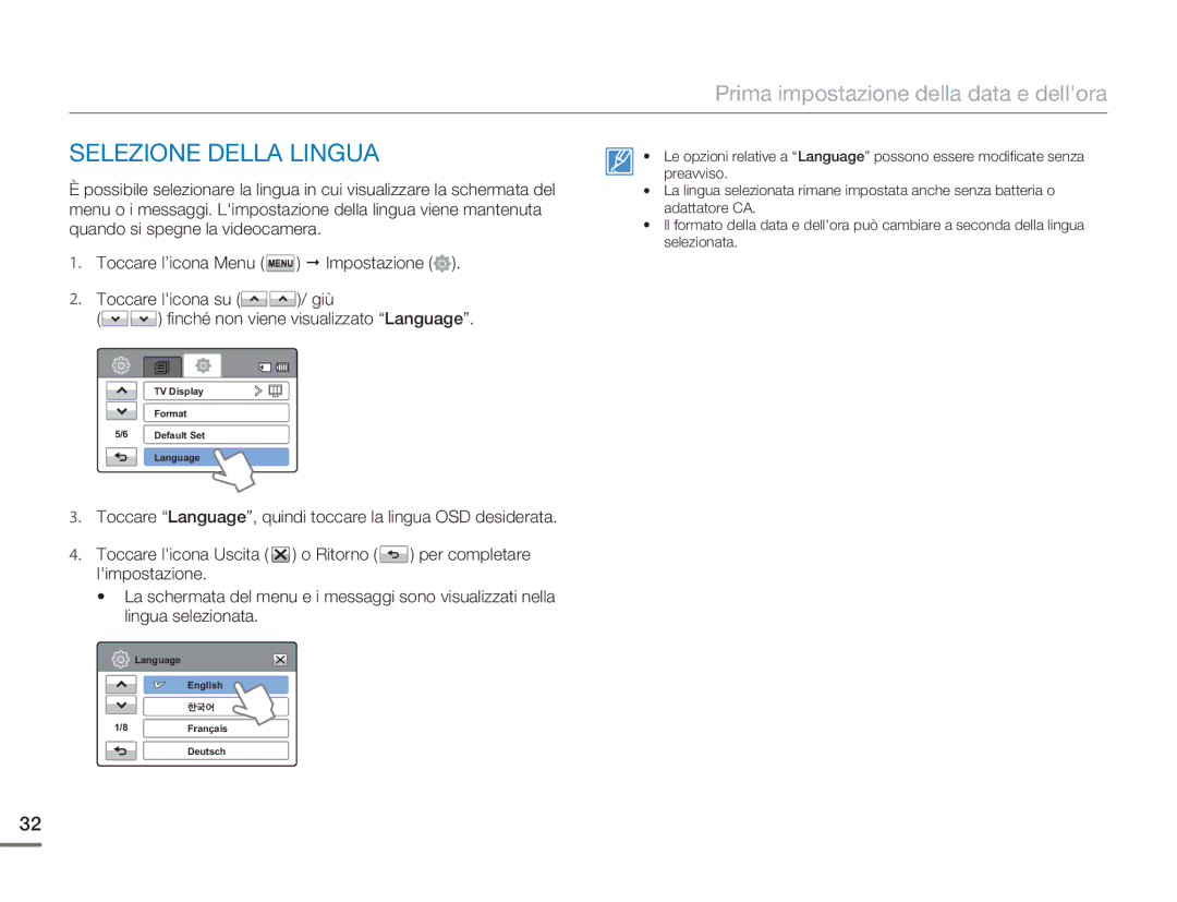 Samsung HMX-H400BP/EDC manual Selezione Della Lingua 