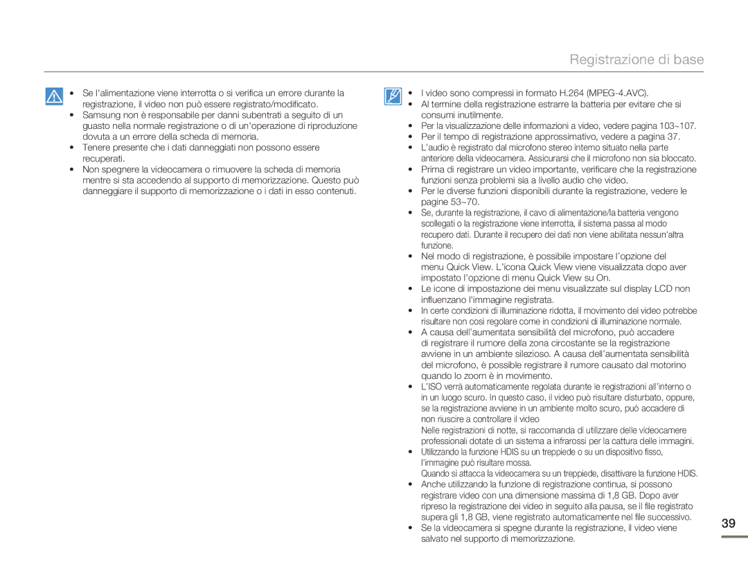 Samsung HMX-H400BP/EDC manual Registrazione di base 