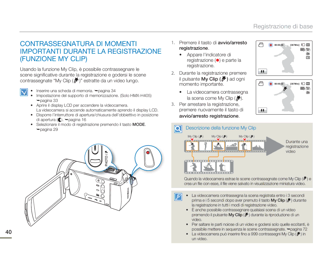 Samsung HMX-H400BP/EDC manual Descrizione della funzione My Clip 