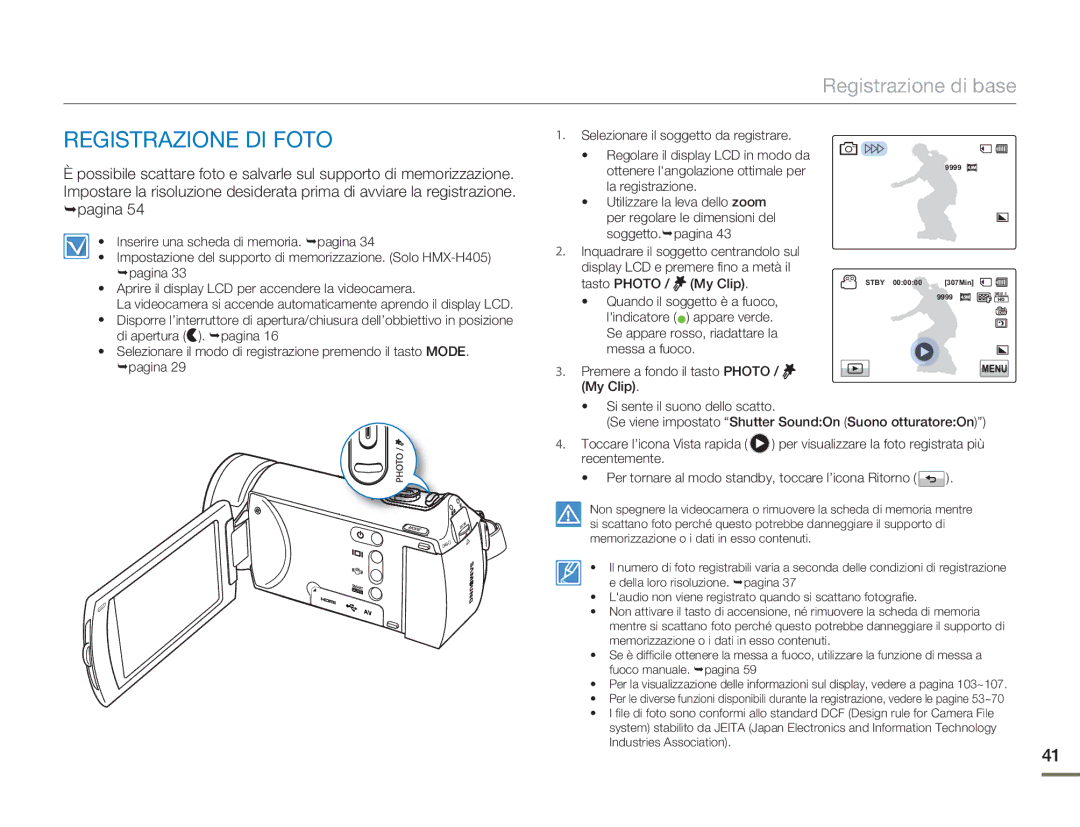 Samsung HMX-H400BP/EDC manual Registrazione DI Foto 