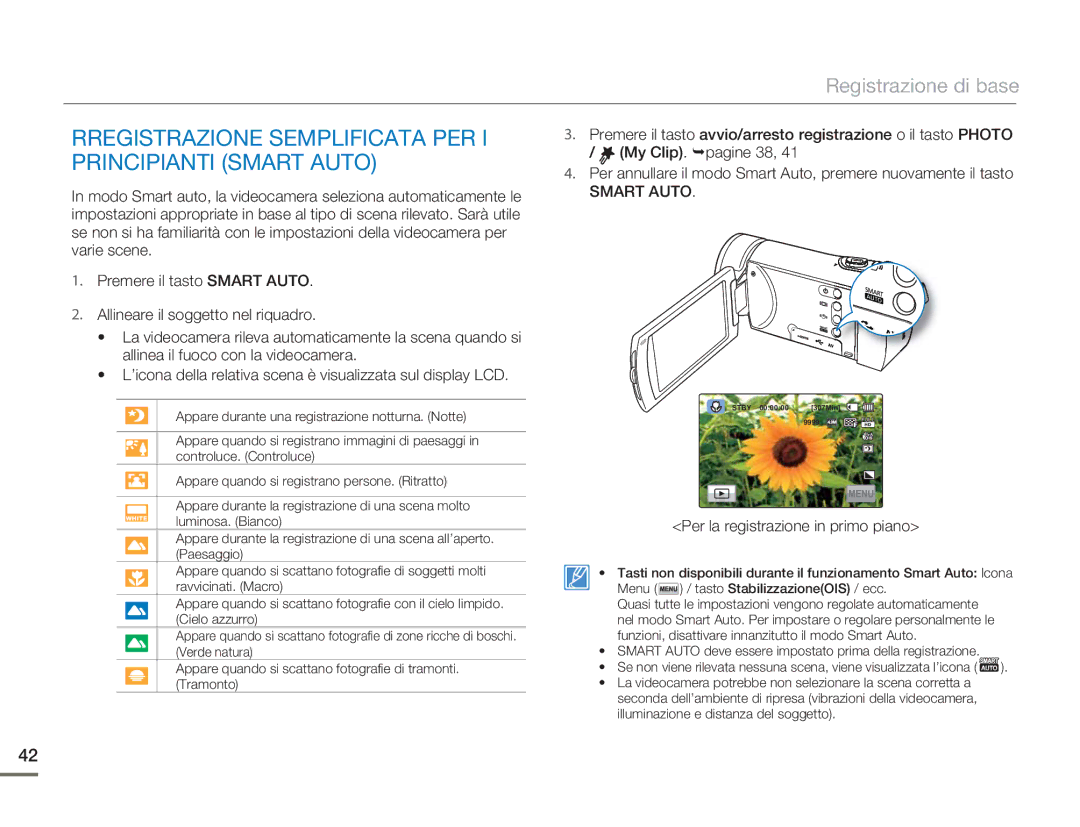 Samsung HMX-H400BP/EDC manual Rregistrazione Semplificata PER, Principianti Smart Auto, My Clip. pagine 38 