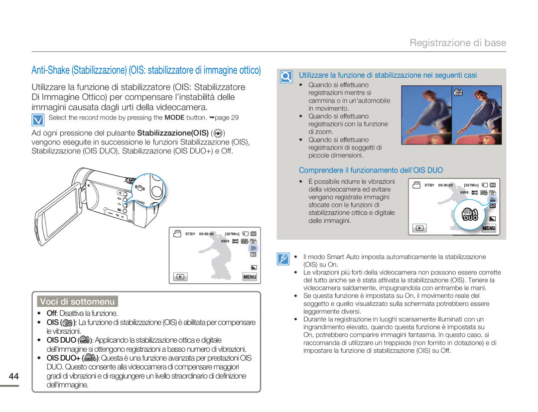 Samsung HMX-H400BP/EDC manual Utilizzare la funzione di stabilizzazione nei seguenti casi 