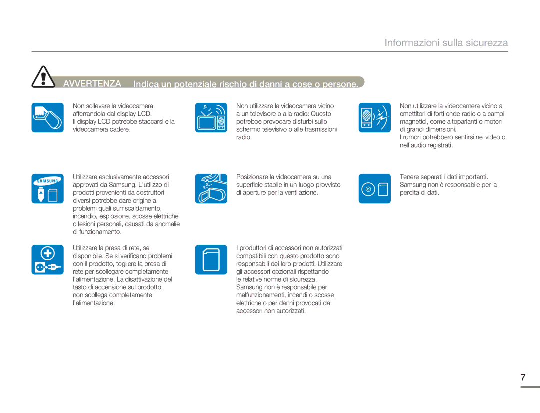 Samsung HMX-H400BP/EDC manual Informazioni sulla sicurezza 