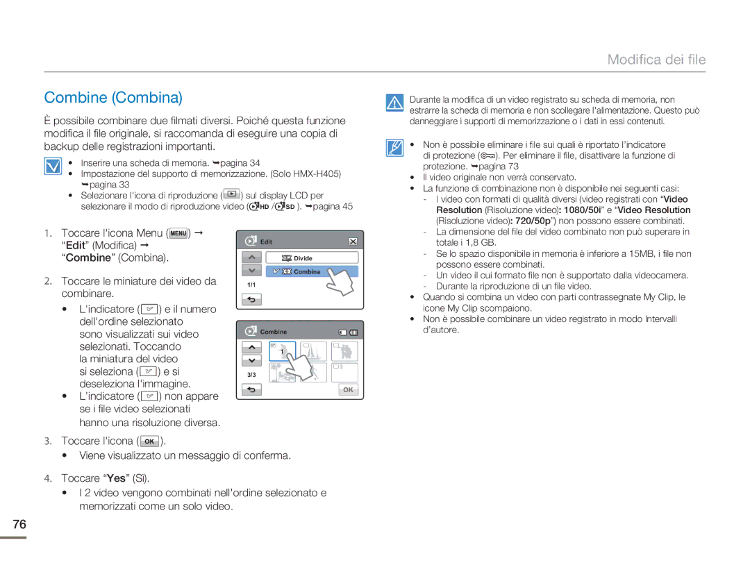 Samsung HMX-H400BP/EDC manual Combine Combina 