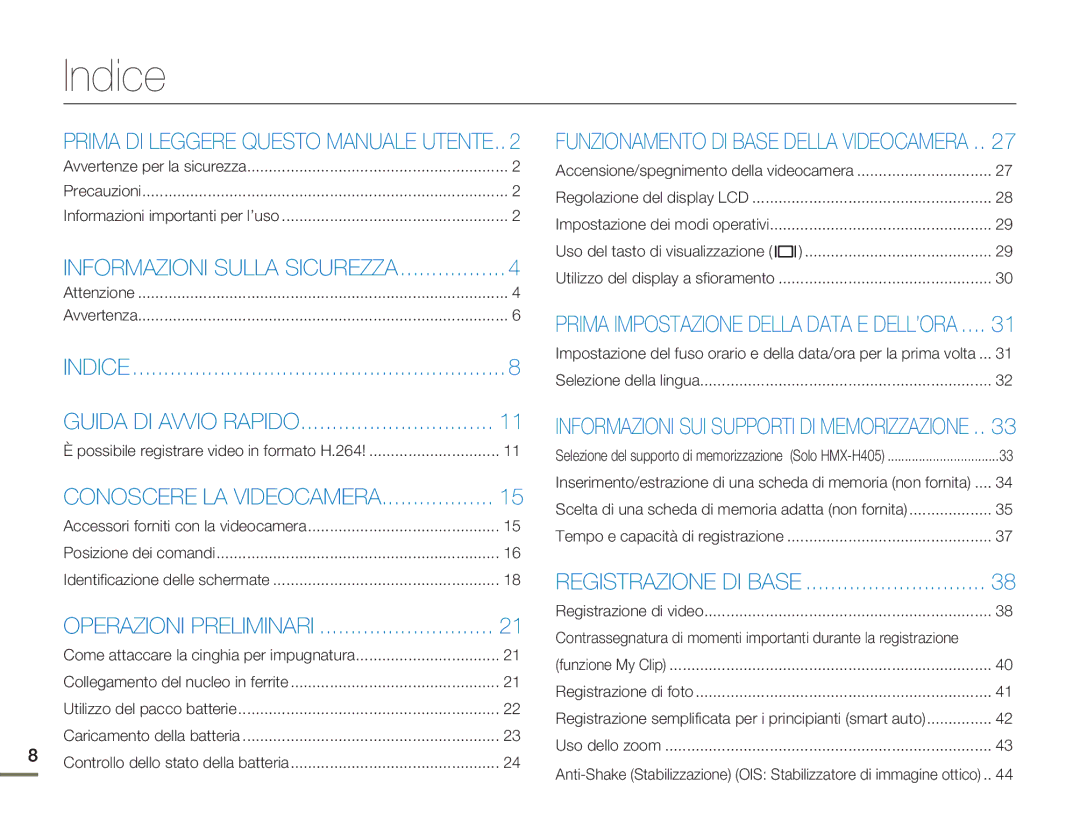 Samsung HMX-H400BP/EDC manual Indice, Uso del tasto di visualizzazione 