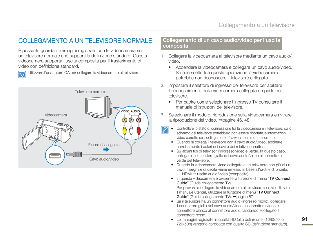 Samsung HMX-H400BP/EDC Collegamento a UN Televisore Normale, Collegamento di un cavo audio/video per luscita Composita 