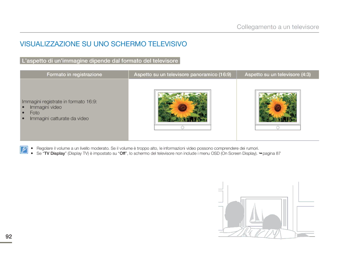 Samsung HMX-H400BP/EDC manual Visualizzazione SU UNO Schermo Televisivo 