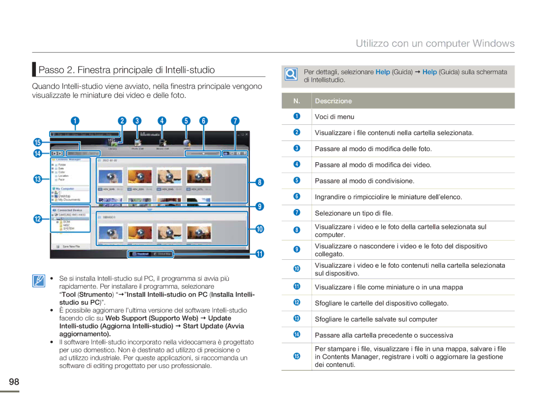 Samsung HMX-H400BP/EDC manual Passo 2. Finestra principale di Intelli-studio 