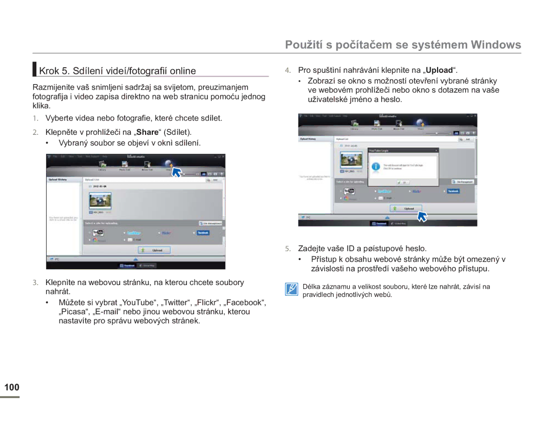 Samsung HMX-H400BP/EDC manual Krok 5. Sdílení videí/fotografií online 