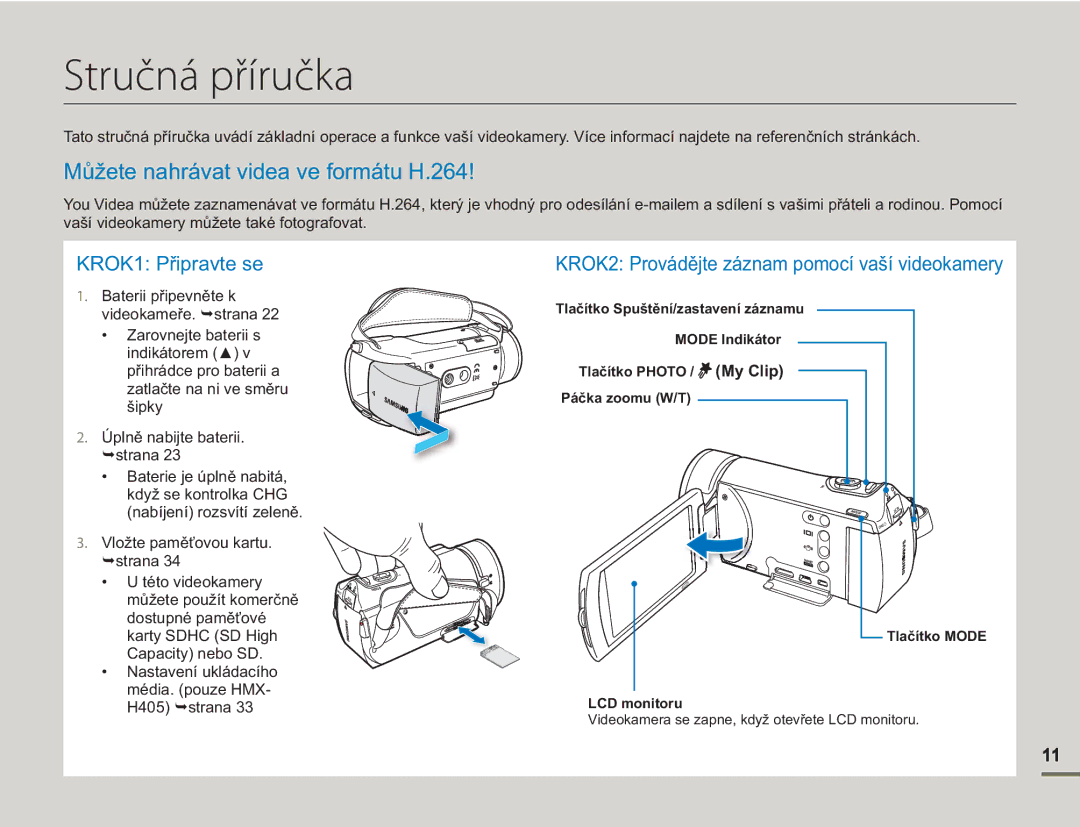 Samsung HMX-H400BP/EDC manual Stručná příručka, Můžete nahrávat videa ve formátu H.264 