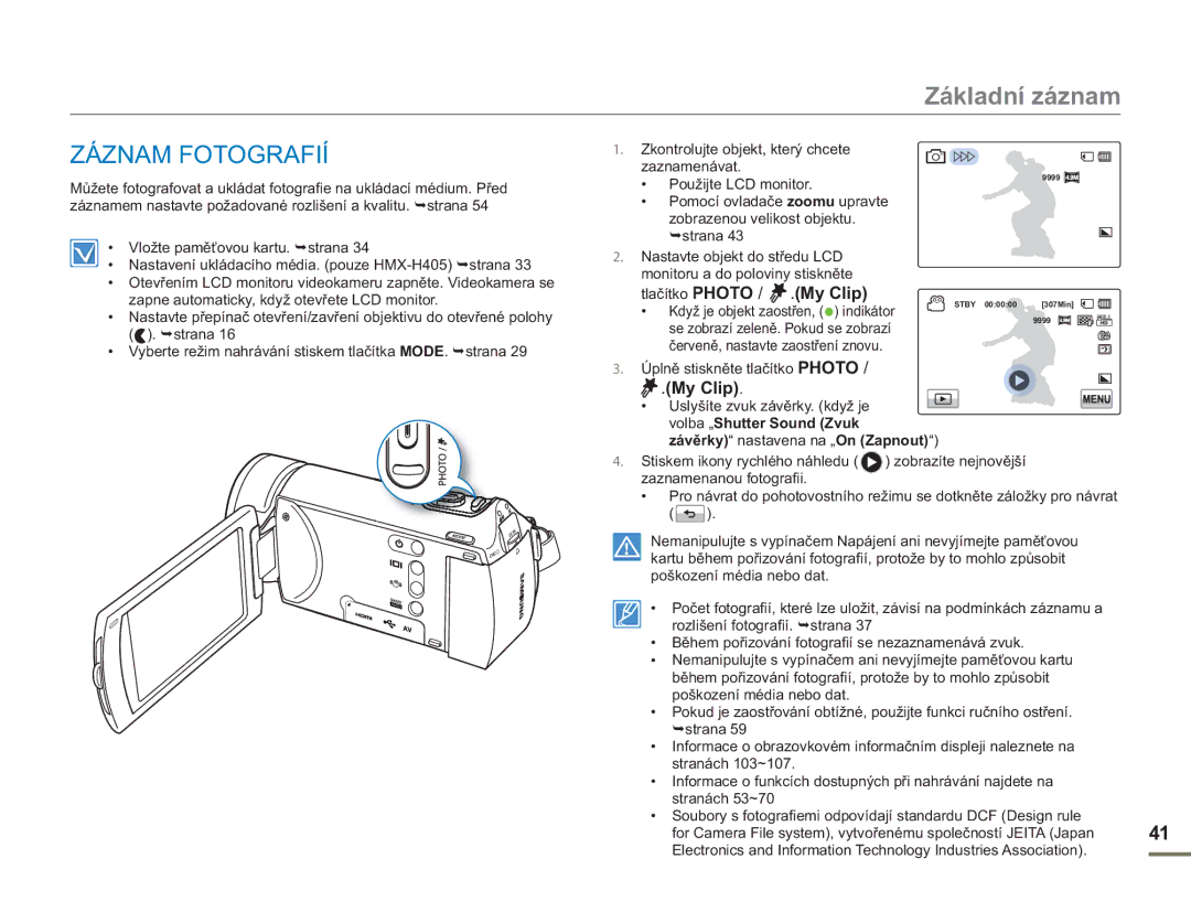 Samsung HMX-H400BP/EDC manual Záznam Fotografií 