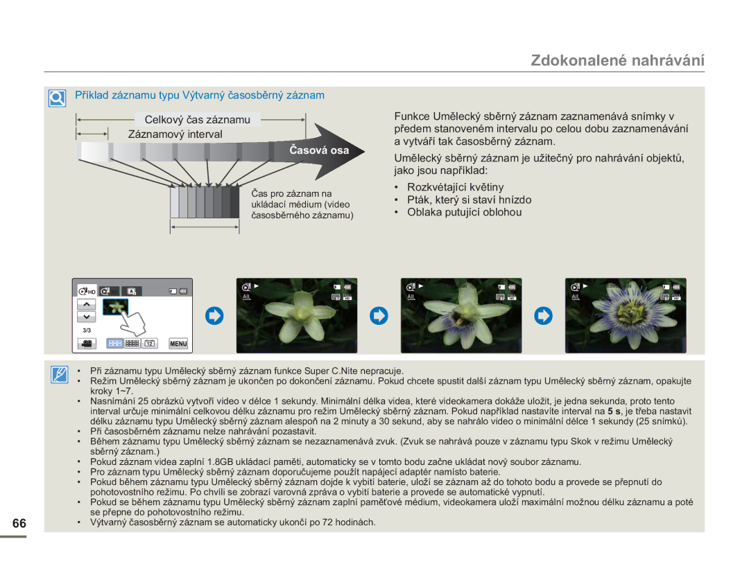 Samsung HMX-H400BP/EDC manual Celkový čas záznamu Záznamový interval, Časová osa 