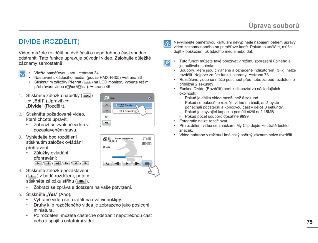 Samsung HMX-H400BP/EDC manual Divide Rozdělit 