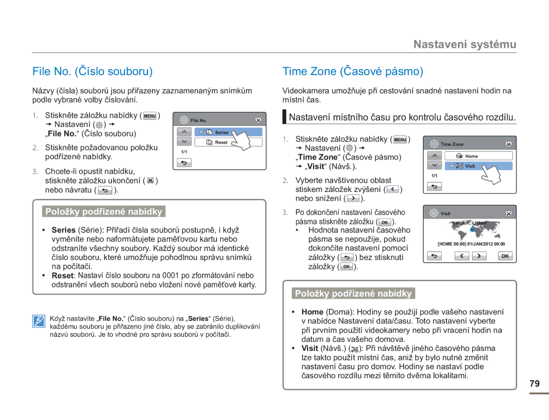 Samsung HMX-H400BP/EDC manual File No. Číslo souboru, Time Zone Časové pásmo 