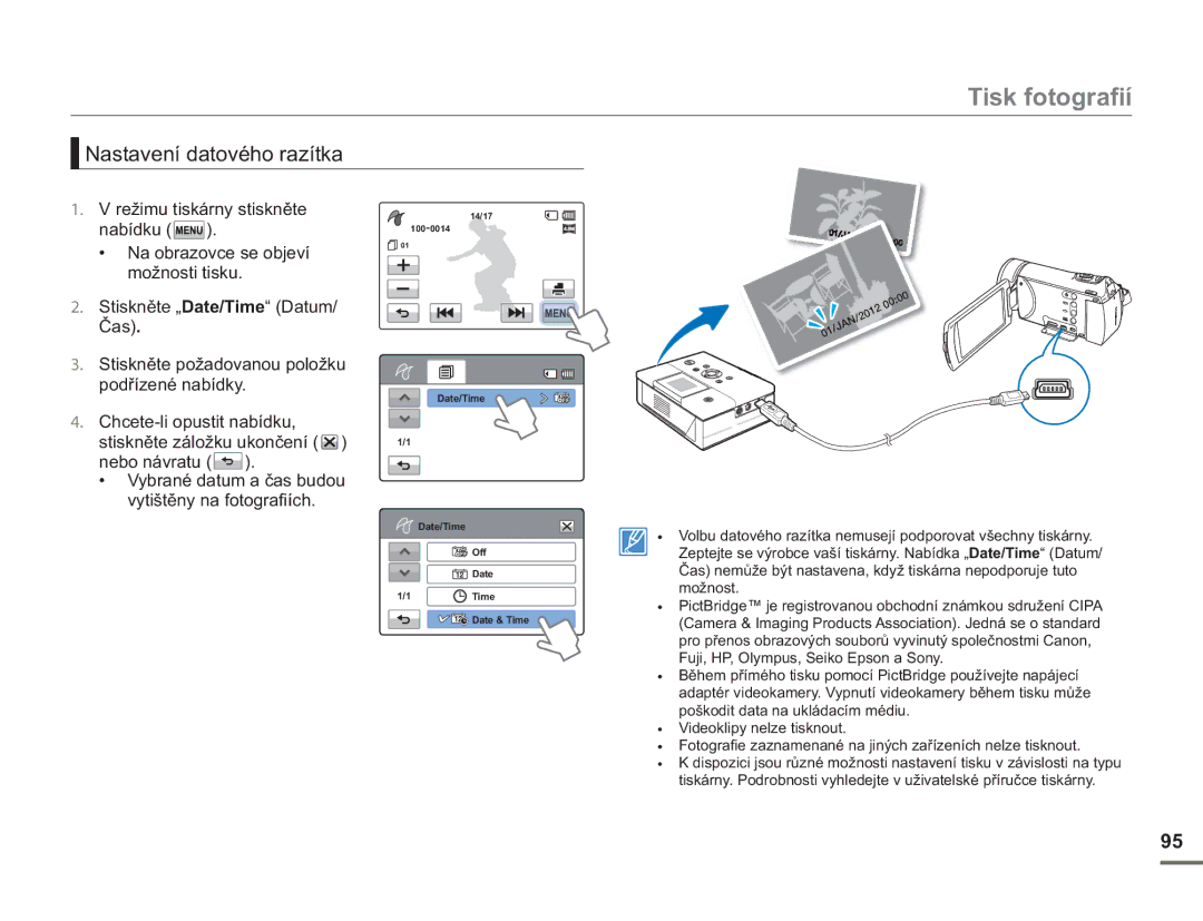 Samsung HMX-H400BP/EDC manual Tisk fotografií, Nastavení datového razítka 