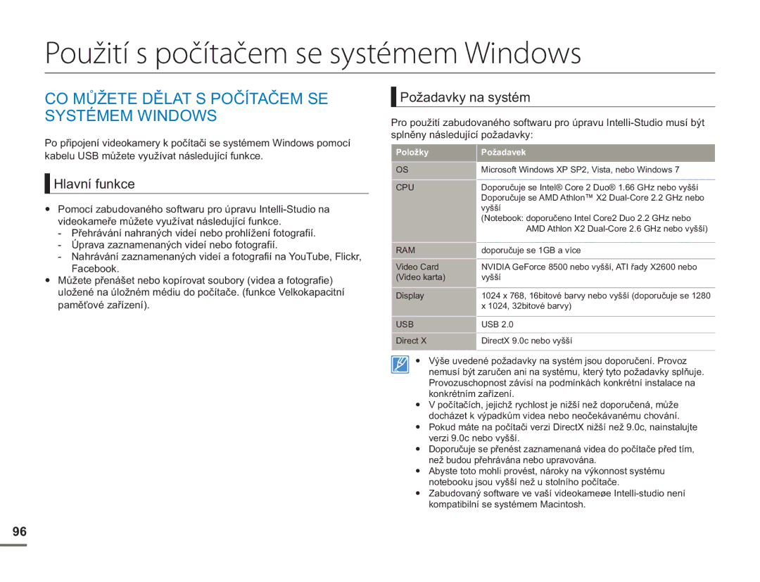 Samsung HMX-H400BP/EDC manual Použití s počítačem se systémem Windows, CO Můžete Dělat S Počítačem SE Systémem Windows 