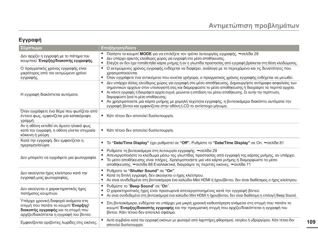 Samsung HMX-H400BP/EDC manual Κουμπιού Έναρξης/διακοπής εγγραφής, Ρυθμίστε το Shutter Sound σε On 