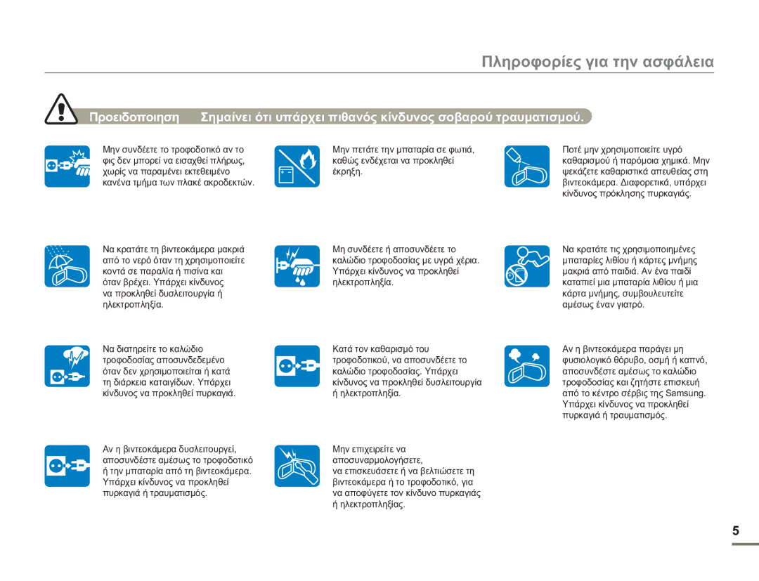 Samsung HMX-H400BP/EDC manual Πληροφορίες για την ασφάλεια 