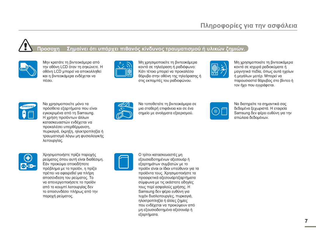 Samsung HMX-H400BP/EDC manual Πληροφορίες για την ασφάλεια 