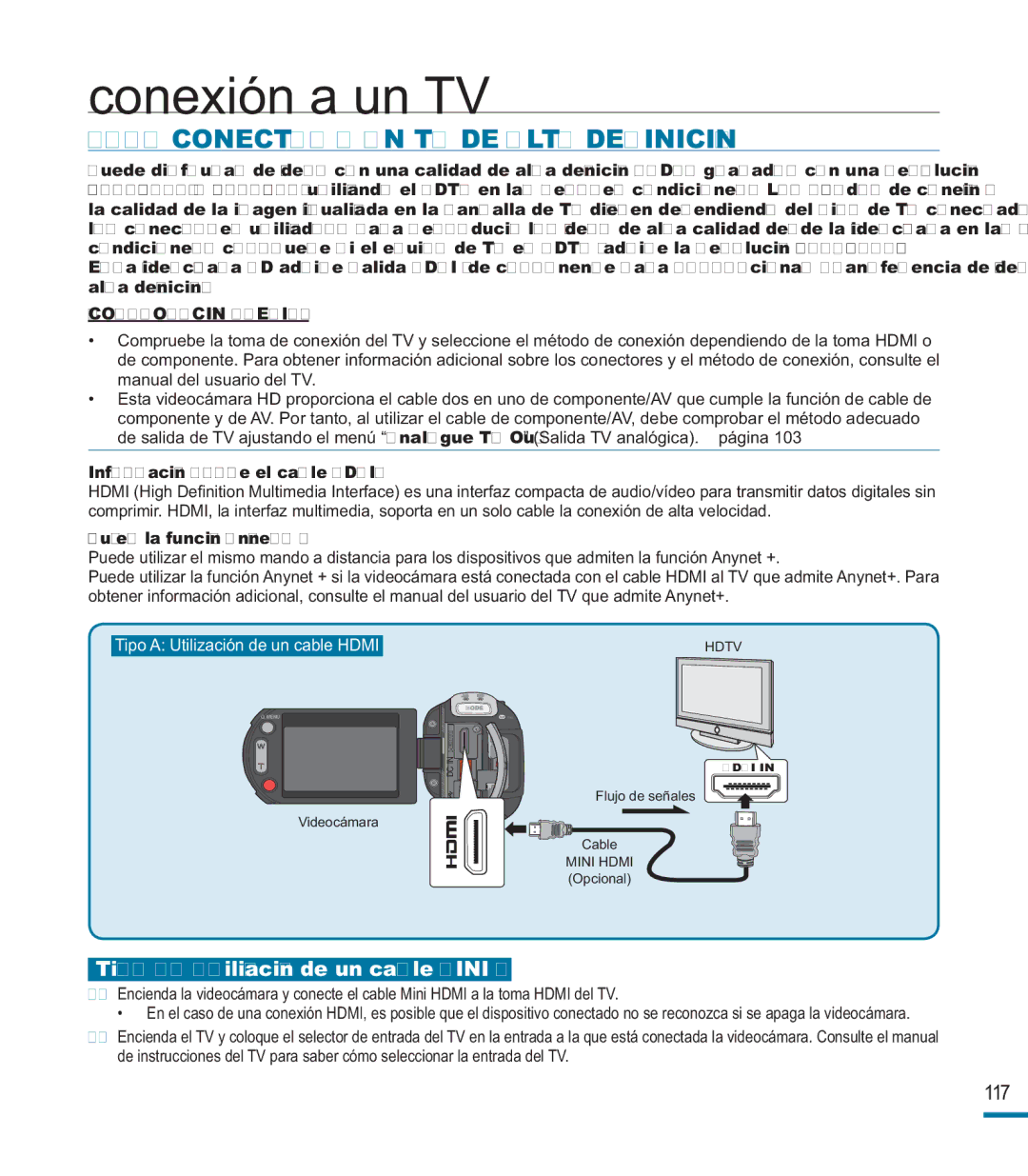 Samsung HMX-M20BP/EDC Conexión a un TV, Para Conectar a UN TV DE Alta Definición, Tipo a Utilización de un cable Mini Hdmi 