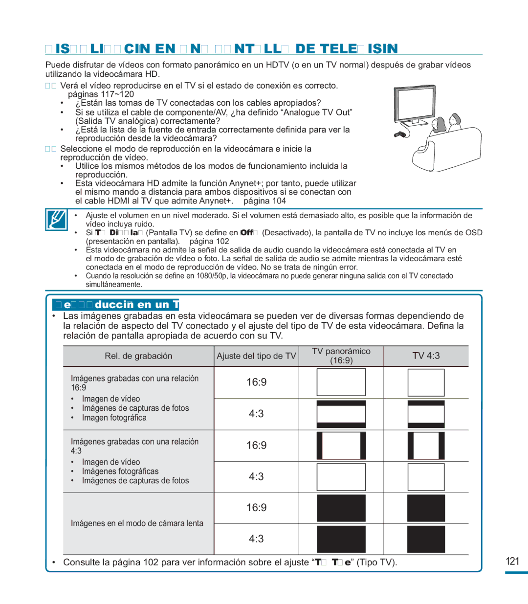 Samsung HMX-M20BP/EDC manual Visualización EN UNA Pantalla DE Televisión, Reproducción en un TV 