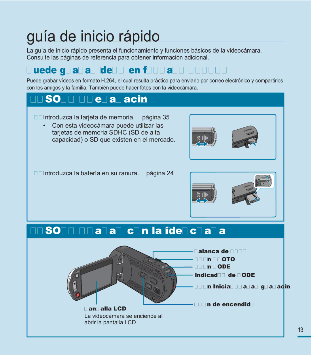 Samsung HMX-M20BP/EDC manual Guía de inicio rápido, Introduzca la batería en su ranura. página 