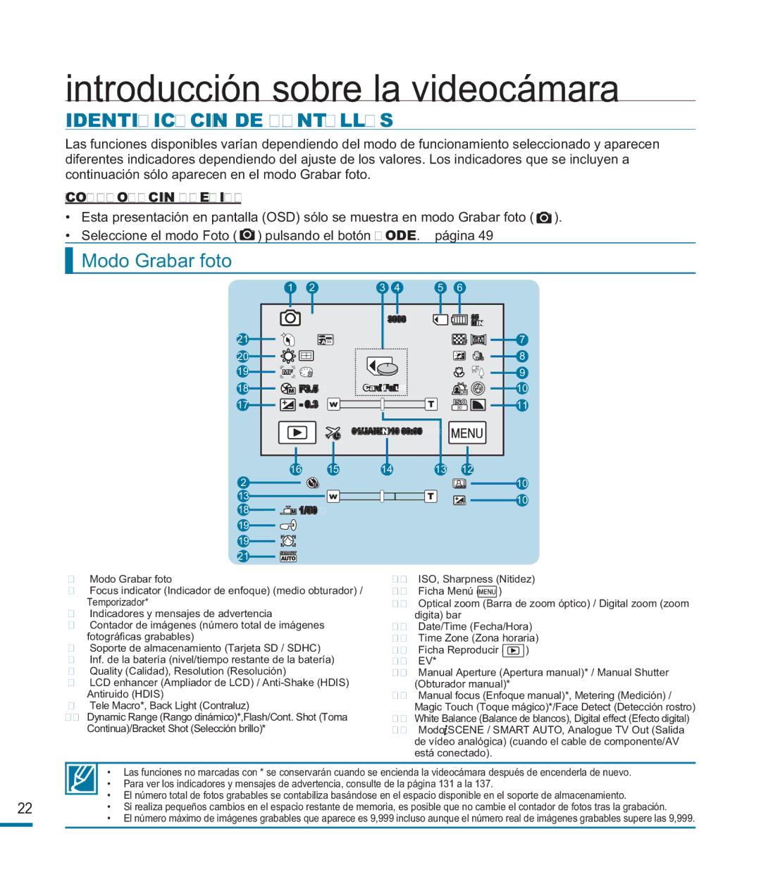 Samsung HMX-M20BP/EDC manual Modo Grabar foto 