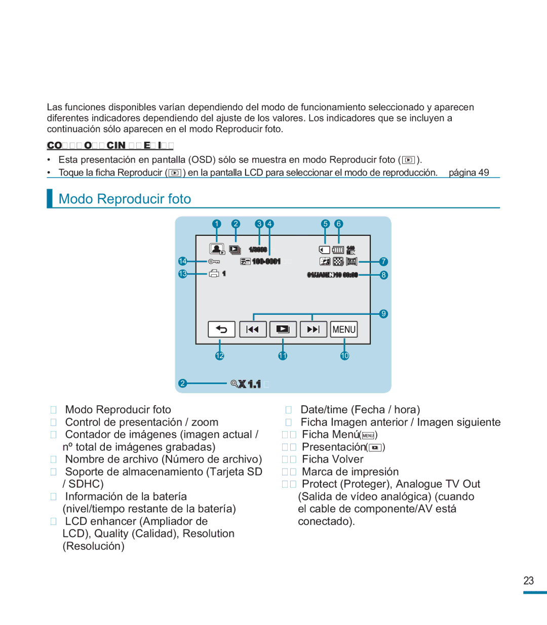 Samsung HMX-M20BP/EDC manual Modo Reproducir foto, Sdhc 