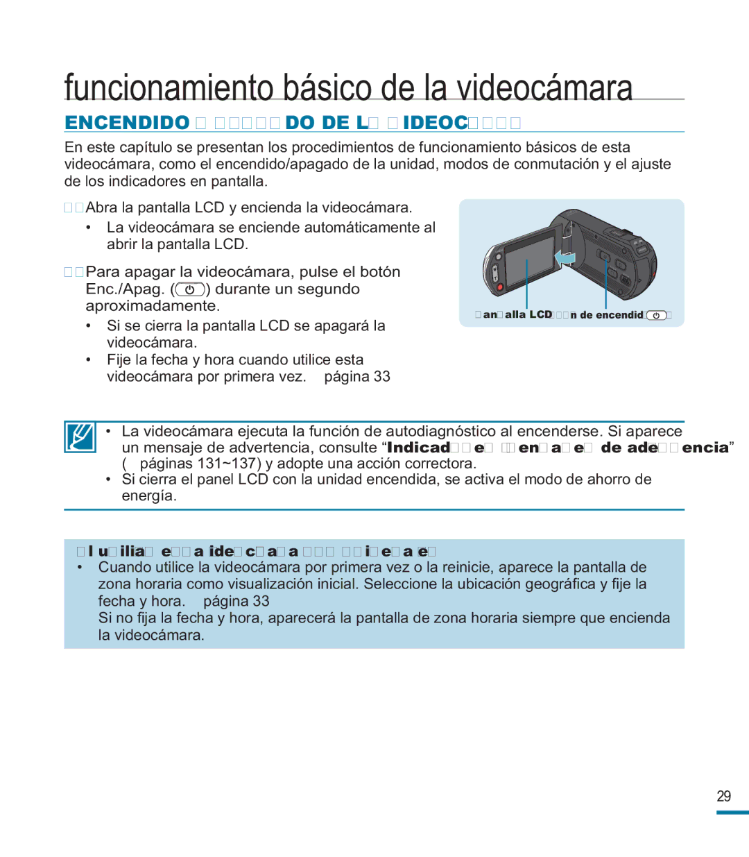 Samsung HMX-M20BP/EDC manual Encendido Y Apagado DE LA Videocámara, Al utilizar esta videocámara por primera vez 