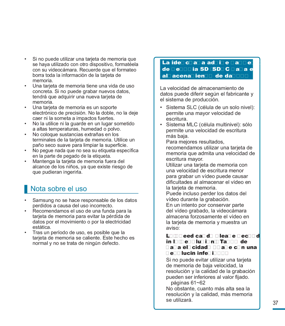 Samsung HMX-M20BP/EDC manual Nota sobre el uso 