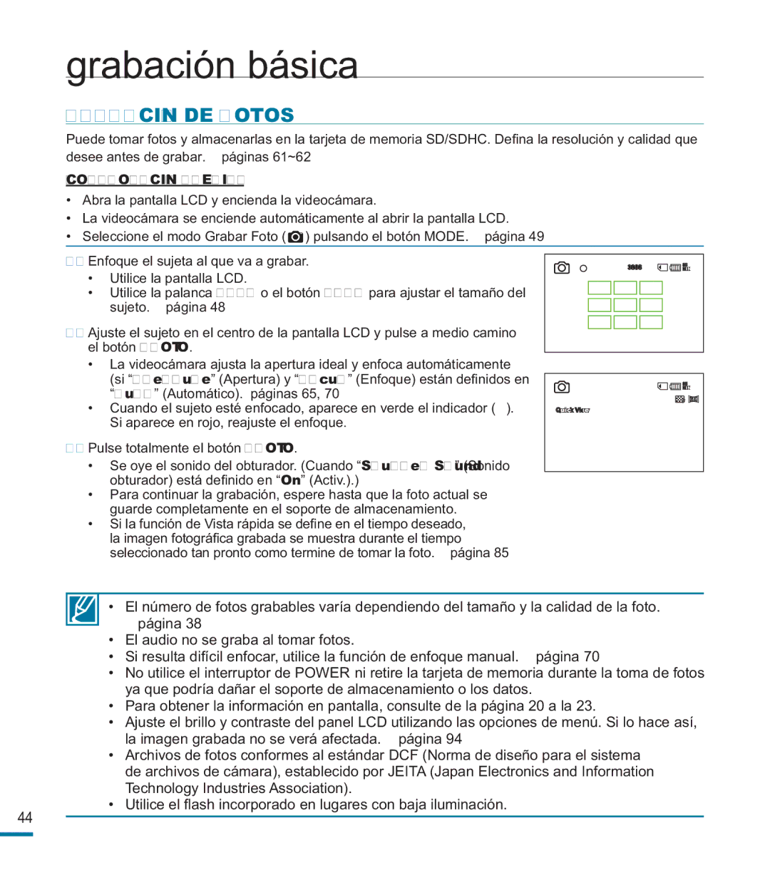 Samsung HMX-M20BP/EDC manual Grabación DE Fotos 