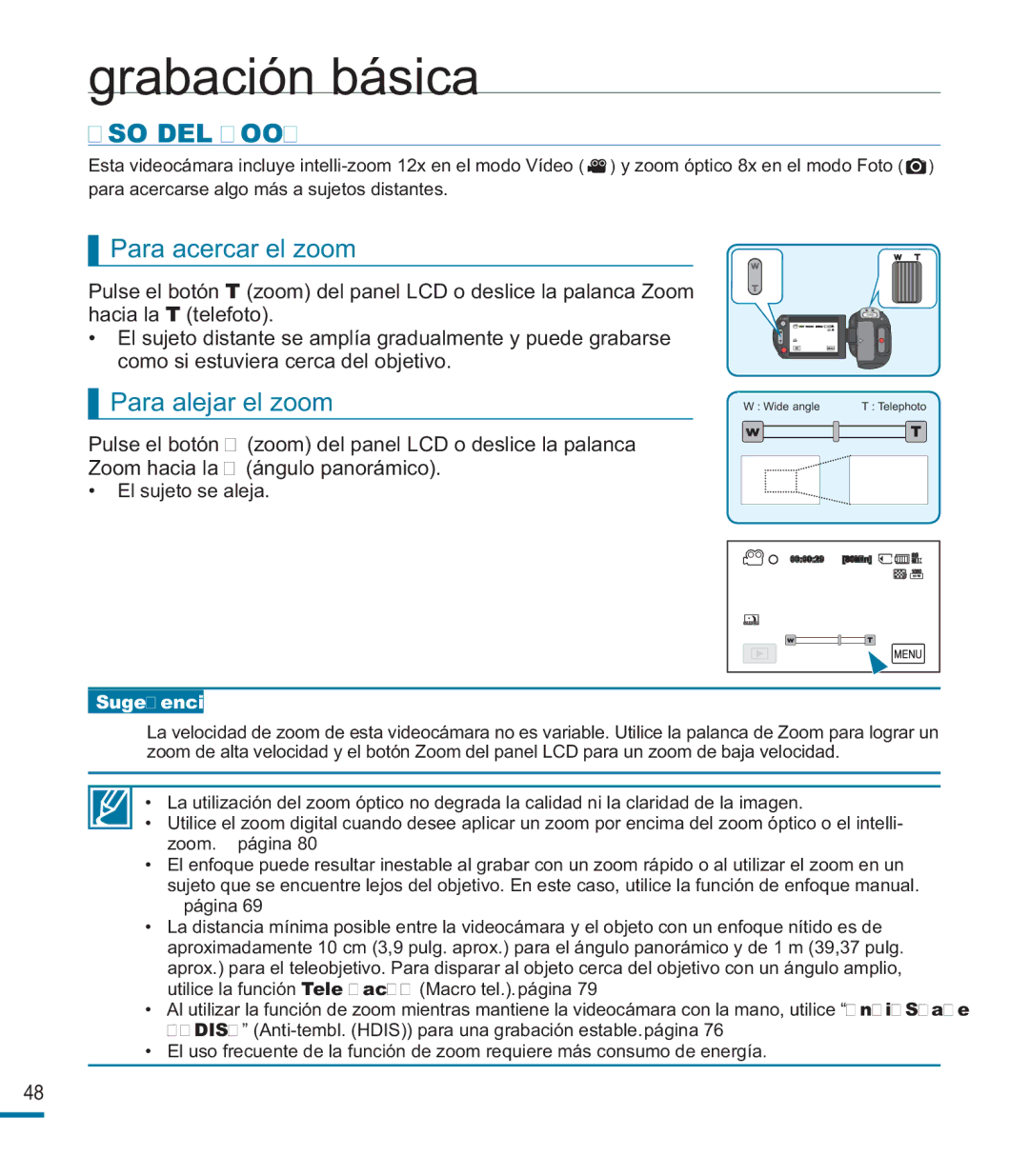 Samsung HMX-M20BP/EDC manual USO DEL Zoom, Para acercar el zoom, Para alejar el zoom 