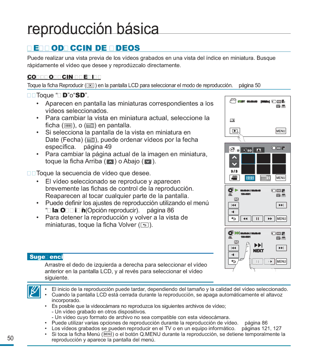 Samsung HMX-M20BP/EDC manual Reproducción DE Vídeos 