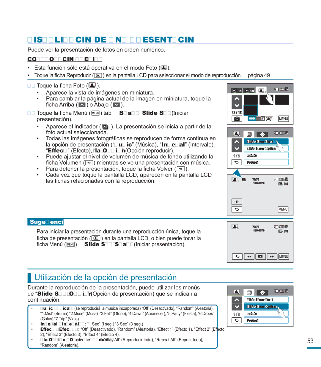 Samsung HMX-M20BP/EDC manual Visualización DE UNA Presentación, Utilización de la opción de presentación 