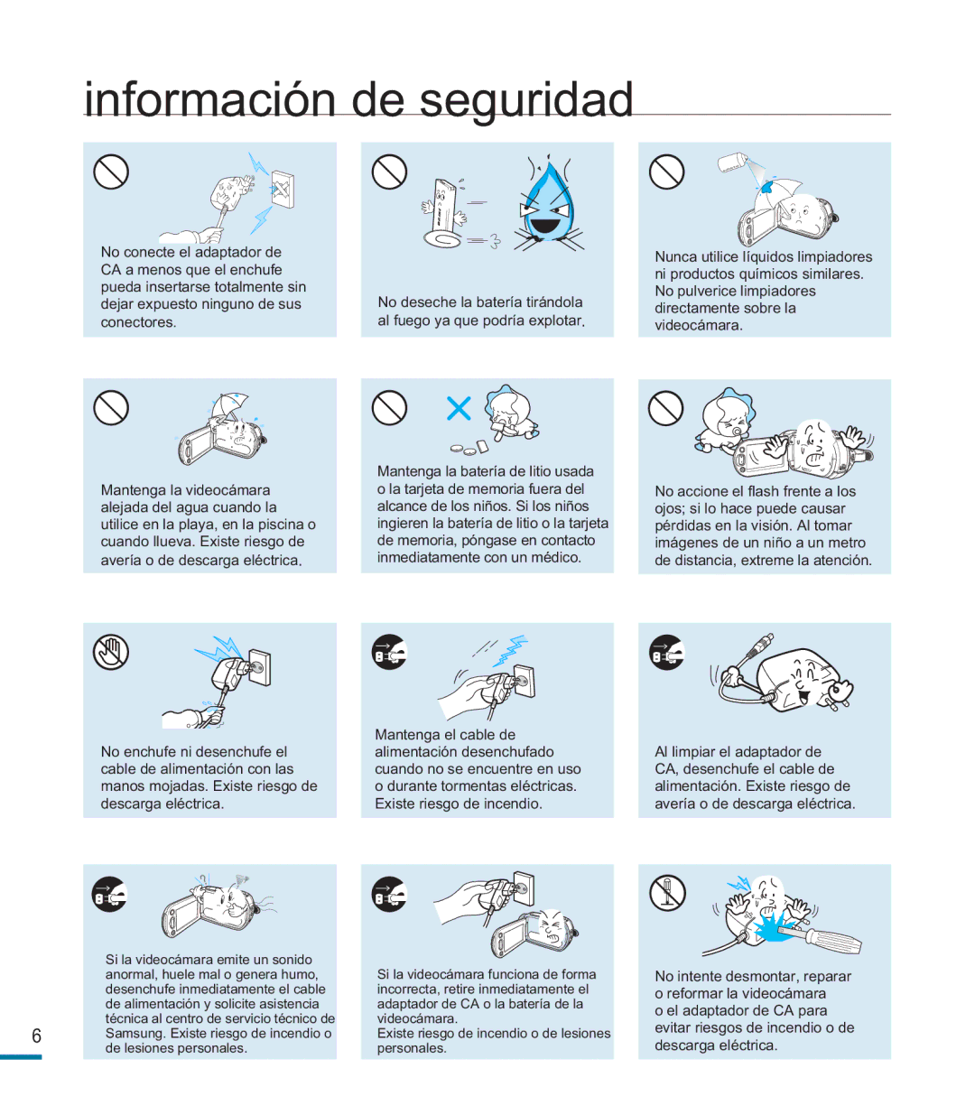 Samsung HMX-M20BP/EDC manual Información de seguridad 