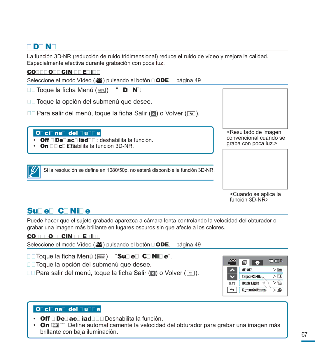 Samsung HMX-M20BP/EDC manual 3D-NR, Super C.Nite 