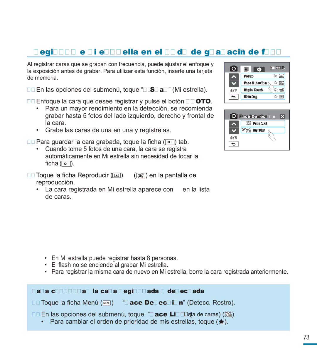 Samsung HMX-M20BP/EDC manual Registro e Mi estrella en el modo de grabación de foto 