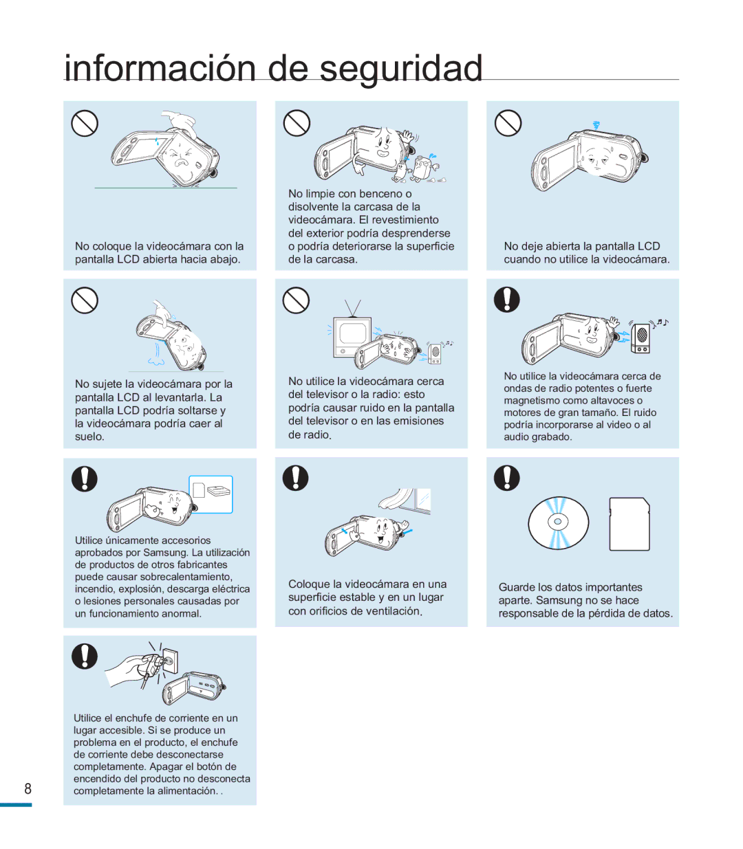 Samsung HMX-M20BP/EDC manual Información de seguridad 