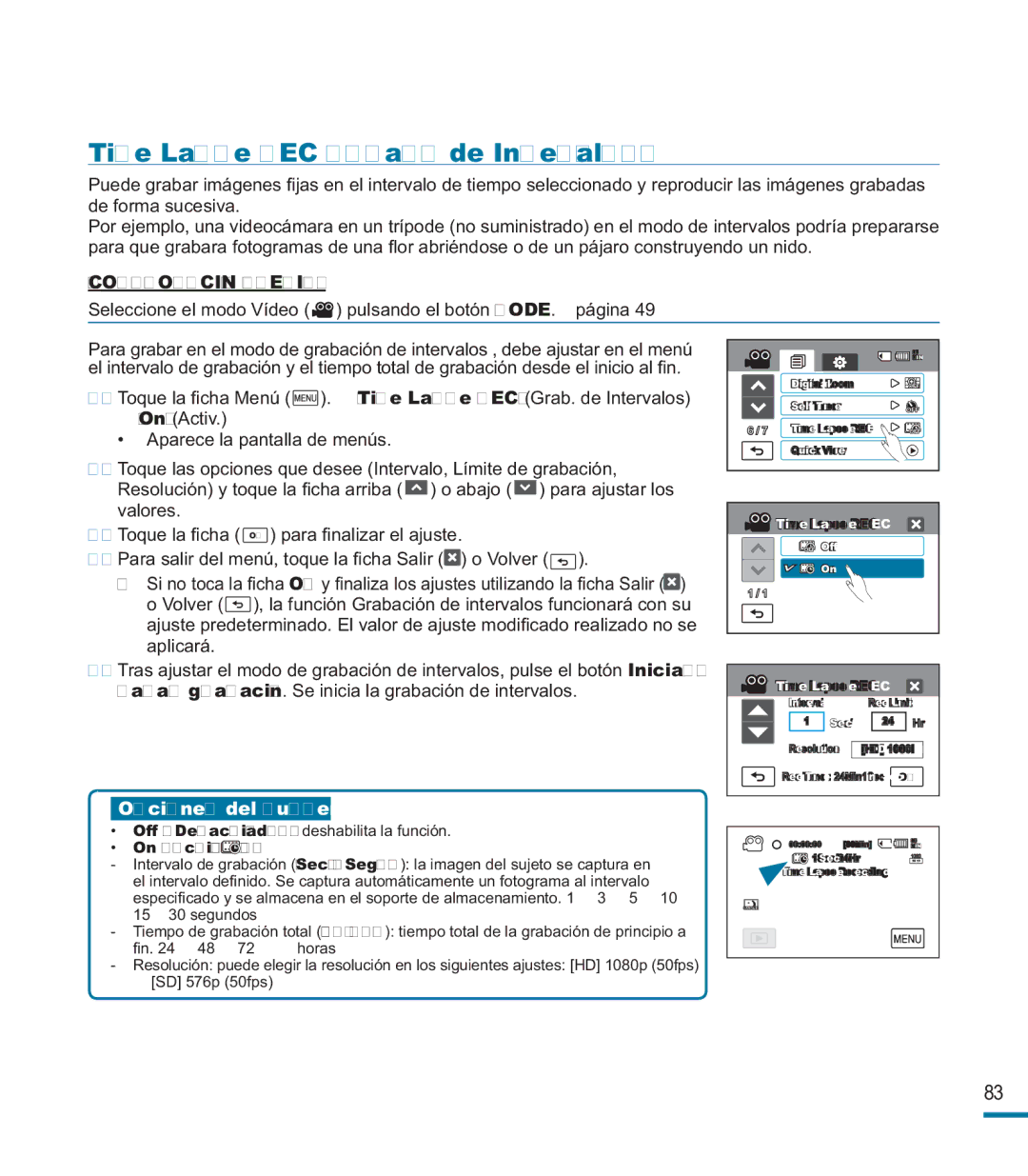 Samsung HMX-M20BP/EDC manual Time Lapse REC Grab. de Intervalos, On Activ 