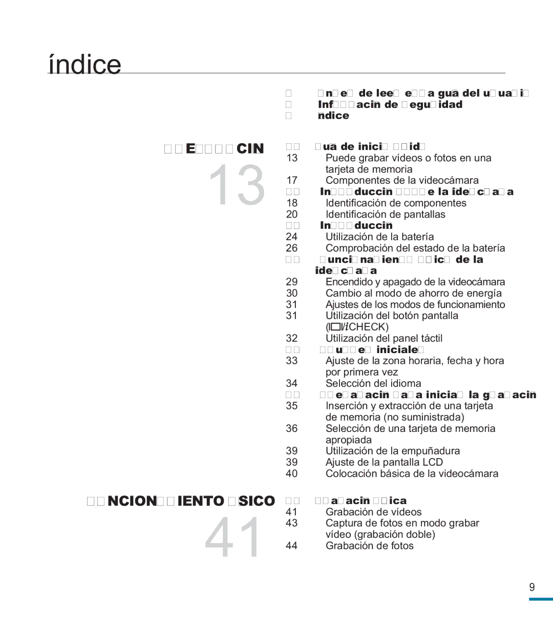 Samsung HMX-M20BP/EDC manual Índice, Preparación para iniciar la grabación 