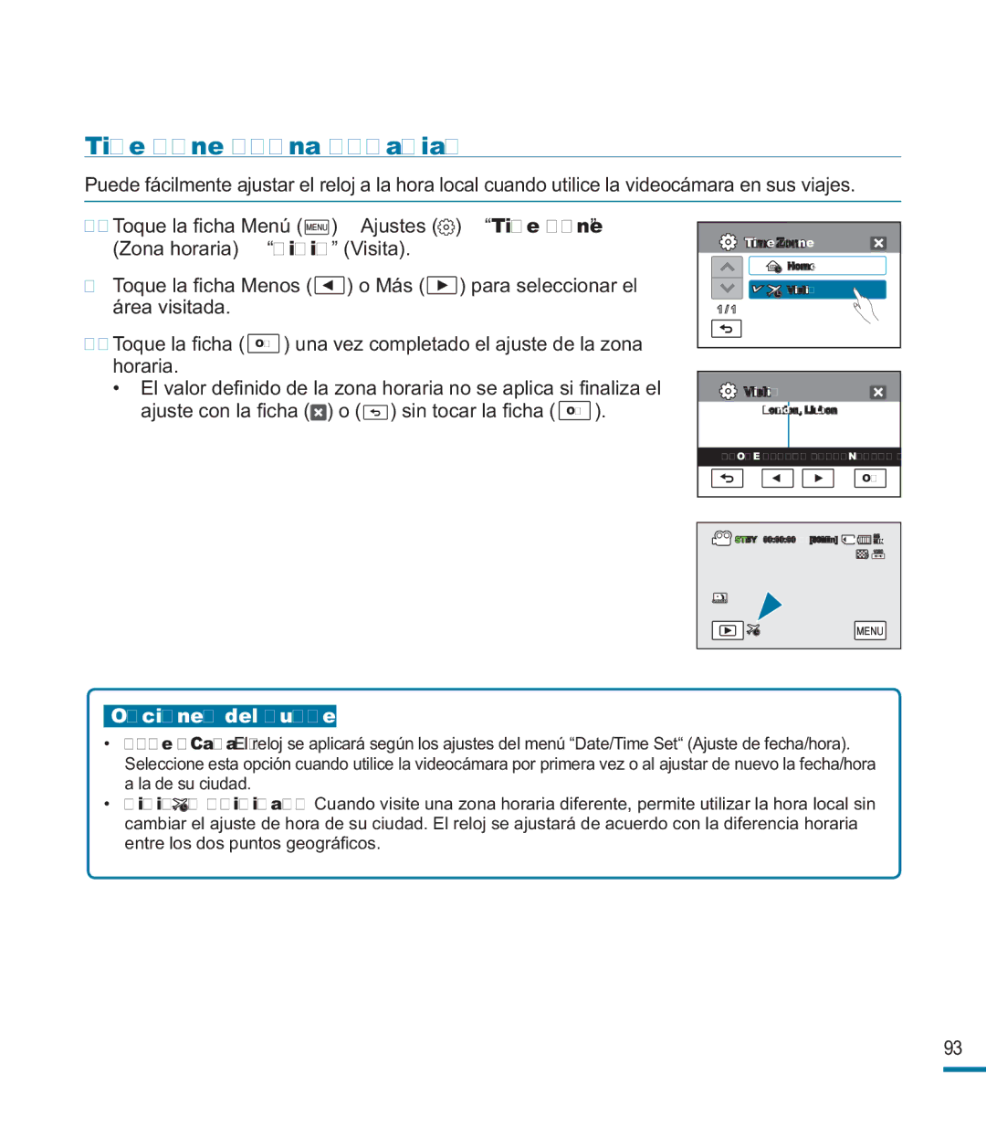 Samsung HMX-M20BP/EDC manual Time Zone Zona horaria 