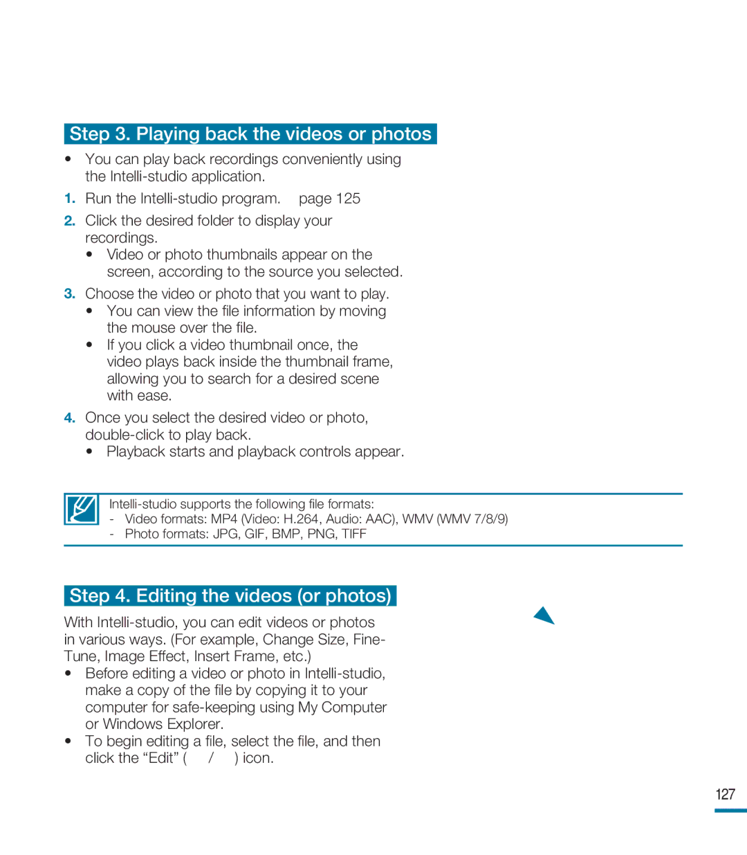 Samsung HMX-M20BN, HMX-M20N user manual Playing back the videos or photos 