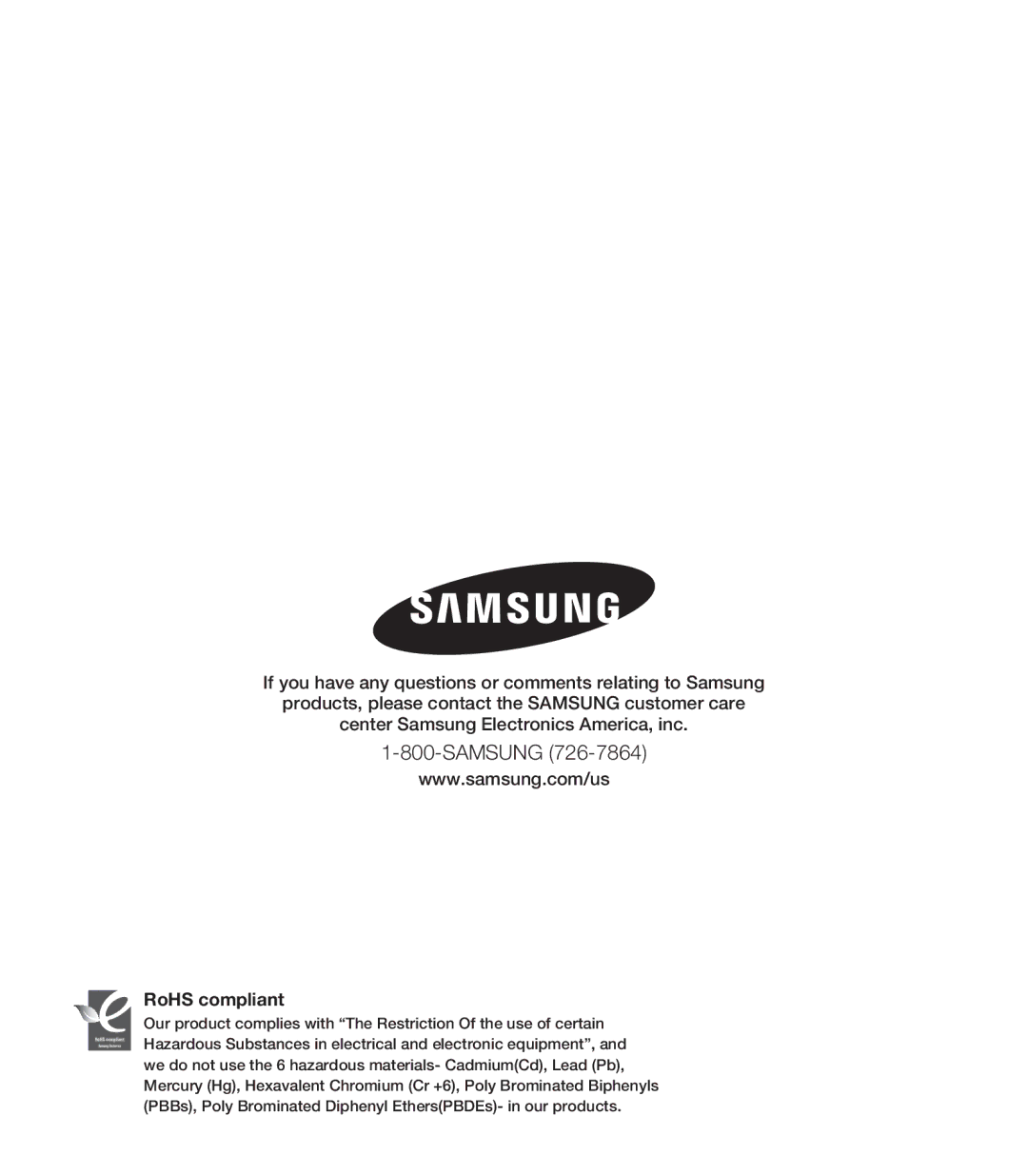 Samsung HMX-M20BN, HMX-M20N user manual Samsung, RoHS compliant 